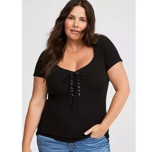 TORRID NWT Super Soft Rib V-Neck Lace Up Top